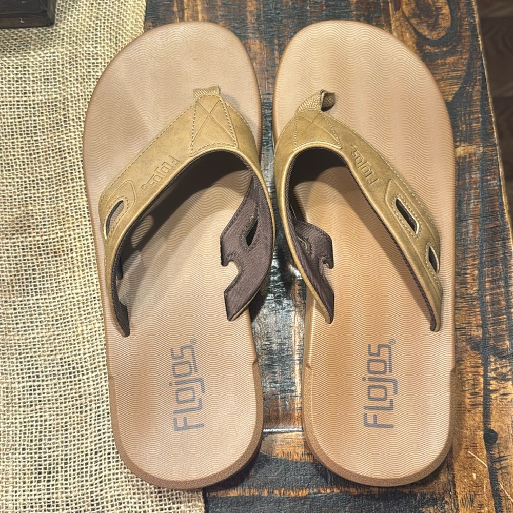 Flojos Tan and Brown Men's Sandals Size 9